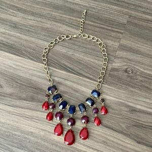 Elegant Red, Purple and Blue Statement Necklace